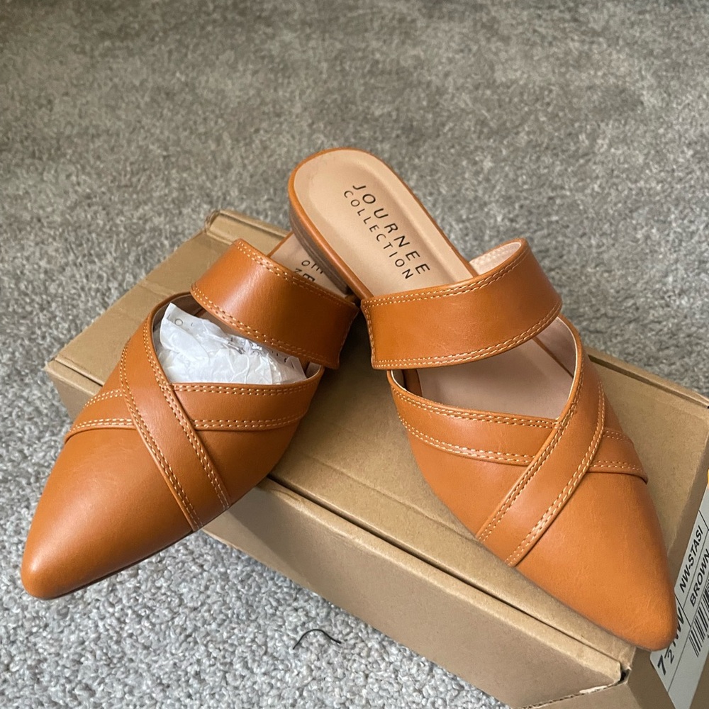 Journee Collection Women's Brown Cross-Strap Mules
